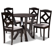 Baxton Studio Riona Modern Transitional Grey Fabric Upholstered and Dark Brown Finished Wood 5-Piece Dining Set